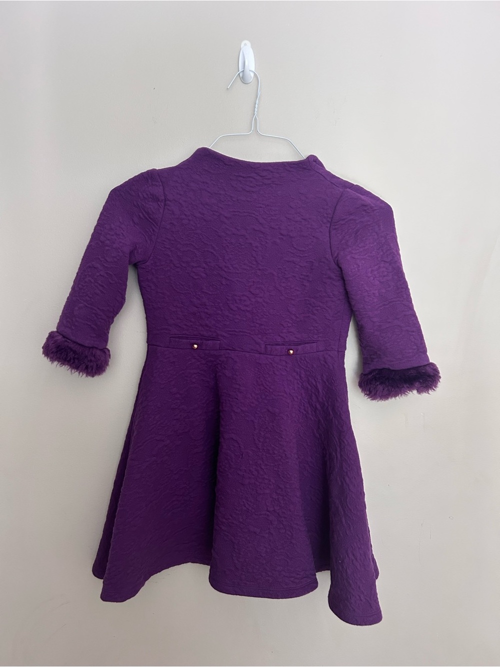 Janie and Jack Purple Textured Fit-and-Flare Dress with Faux Fur Cuffs